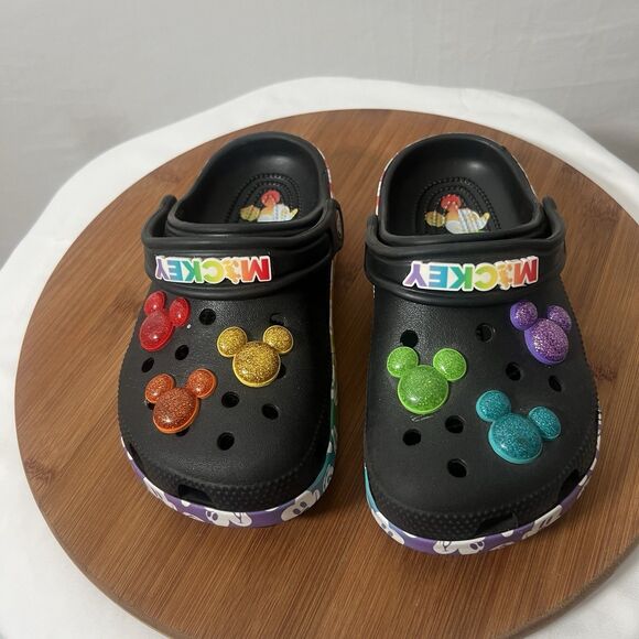 Disney Other - Crocs Classic Disney Mickey Mouse Rainbow Celebration Black Clog Kid’s size 1